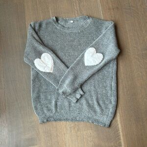 Grey Sweater With Heart Patches On Elbow